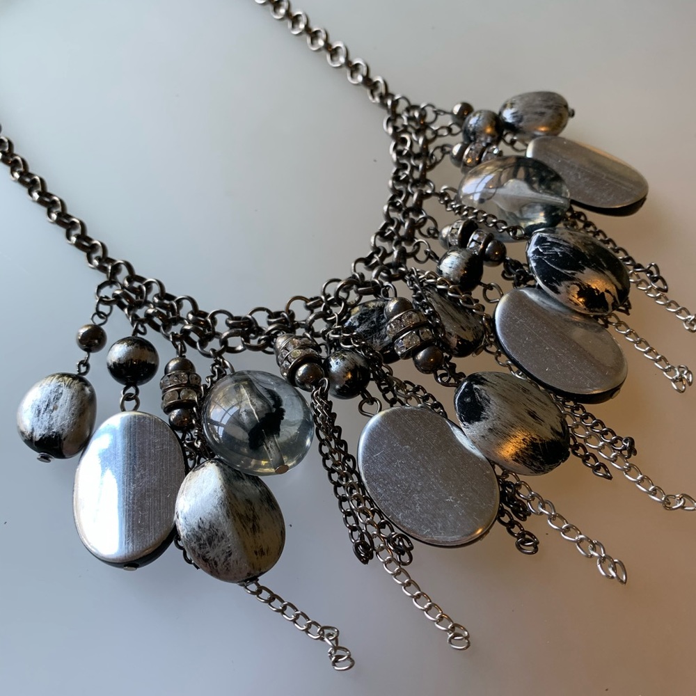 19" Silver & Black Premier Designs Statement Necklace